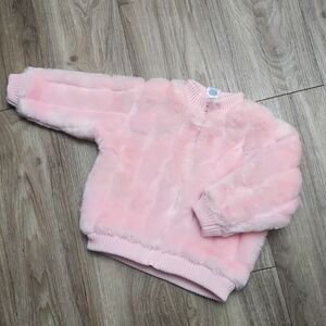 Old Navy VINTAGE Fall 2001 Toddler 2T Pink Soft Fur Zip-Up Jacket Ribbed Cuff